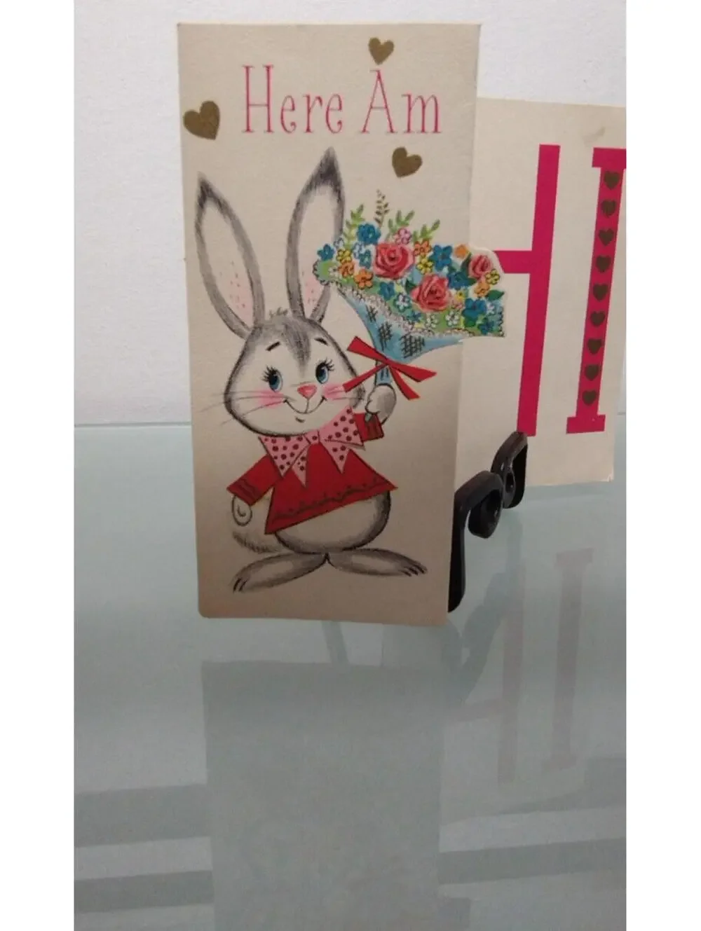 Valentines Day Card HERE AM SAYIN'... HI Bunny Valentine Rust Craft VINTAGE 60s